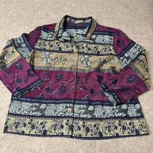 Koret Jacket Women‎ 16 Artsy Dark Floral 3/4 Sleeve Button Front Boho Festival